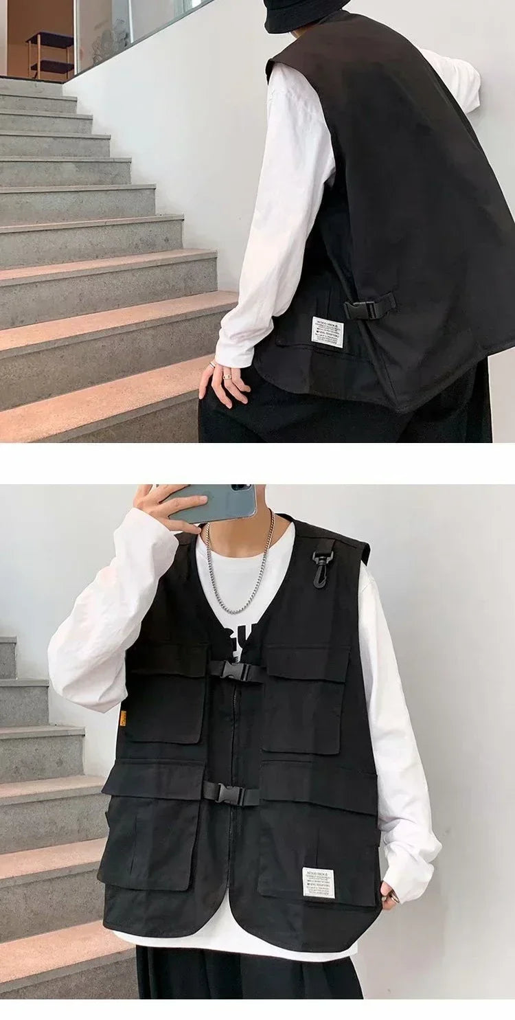 Techwear Vests Women Vintage Spring Autumn Coat Designed Couples All-match Sleeveless Outwear Japanese Harajuku Aesthetic Ins