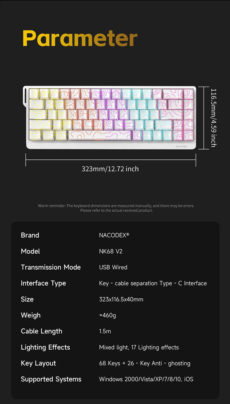 AJAZZ NK68V2 Single-Mode Wired Mechanical Keyboard Portable Gaming Keyboard RGB Hot-Swappable PC Lightweight Mechanical Keyboard