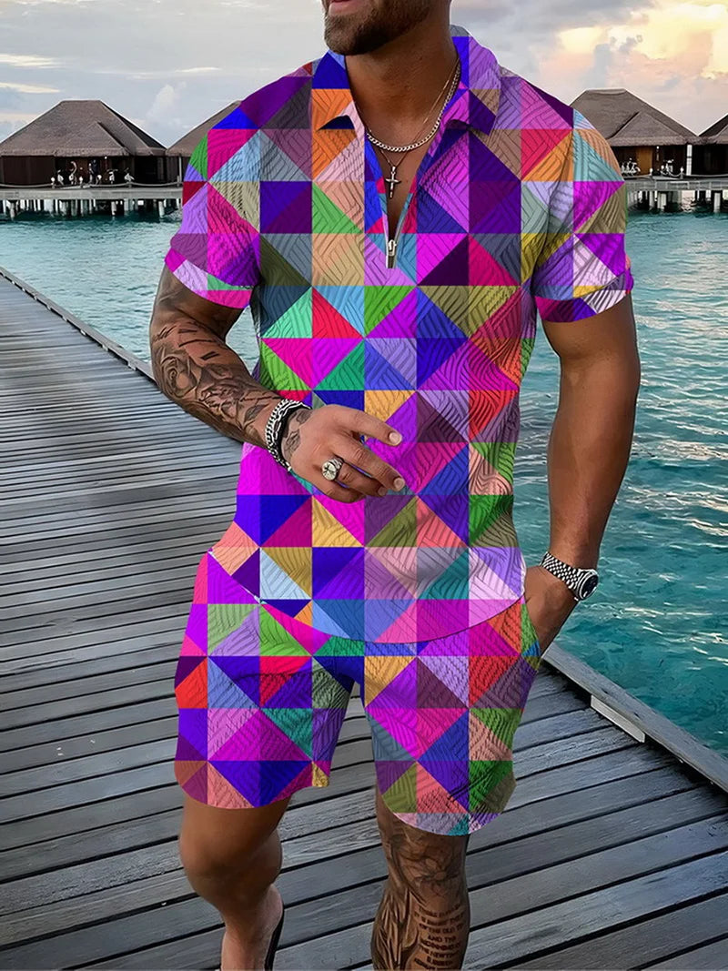 Ensemble Polo 3D Geometrique Short