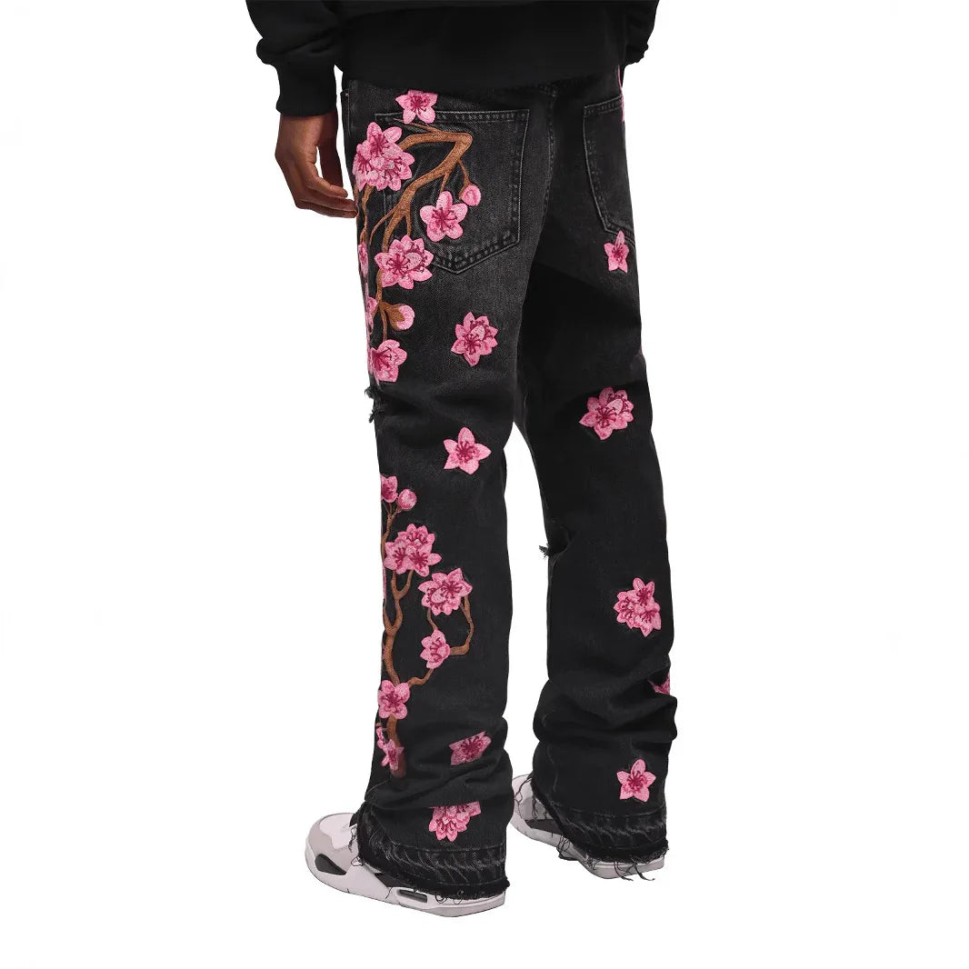 Jean Ripped Floral Brode Flare Homme