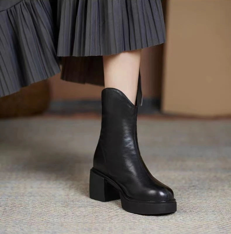 Women's Shoes Chelsea Boots Woman Winter 2025 Cute Trend Elastic Half Promotion Genuine Leather On Offer With High Quality New