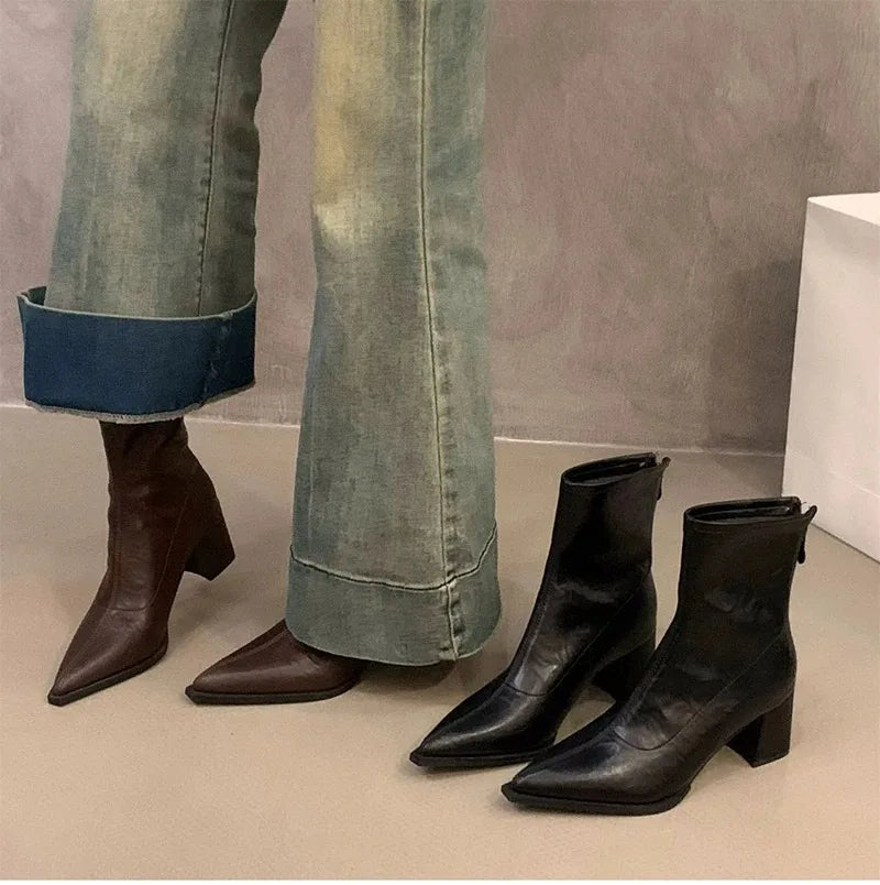 Women Boots Fashion French Style Ankle Boots Designer High Heeled Boots for Woman Exquisite Pointed Tip Casual Shoes Botas Mujer