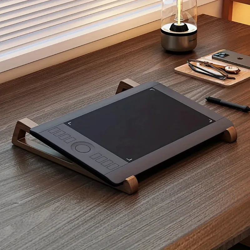 Portable Foldable Wooden Laptop Stand-Ergonomic 12° Adjustable Angle, Cooling Ventilation Triangular Design,Office Accessory