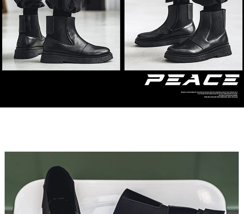 2025 Spring New Chelsea Men's Boots Platform Elevating Shoes, Men's Anti-slip Wear-resistant Outdoor Boots