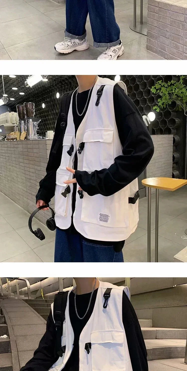 Techwear Vests Women Vintage Spring Autumn Coat Designed Couples All-match Sleeveless Outwear Japanese Harajuku Aesthetic Ins