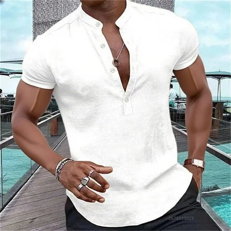 Chemise MC Hawaiian Uni Col Montant
