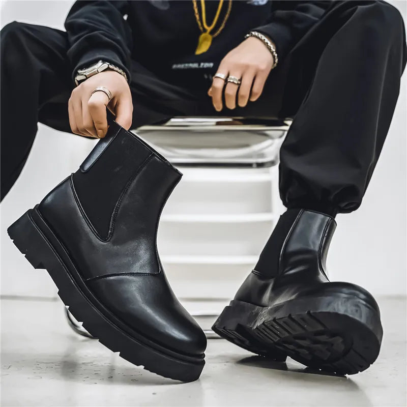 2025 Spring New Chelsea Men's Boots Platform Elevating Shoes, Men's Anti-slip Wear-resistant Outdoor Boots