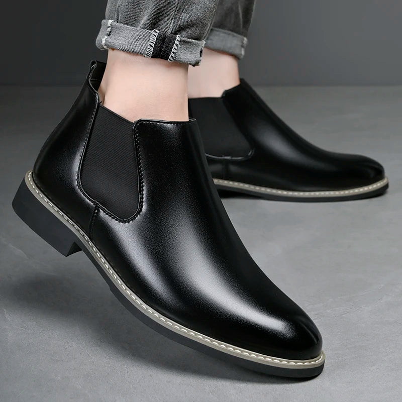 Men's Chelsea Boots British Style Fashionable Leather Shoes Wear-Resistant Anti-Slip Comfortable Men's Footwear-7809