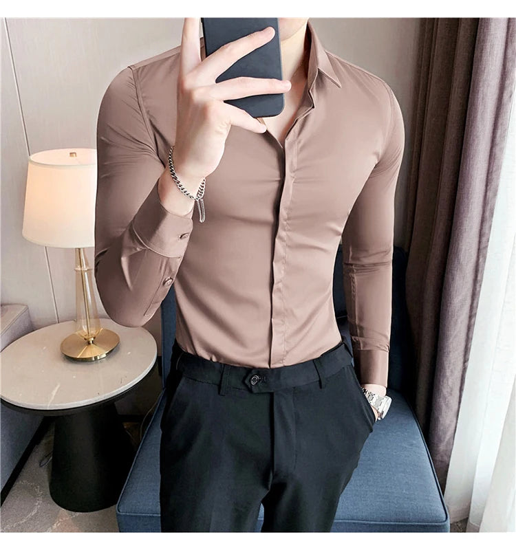 Chemise ML Homme Slim Uni Luxe