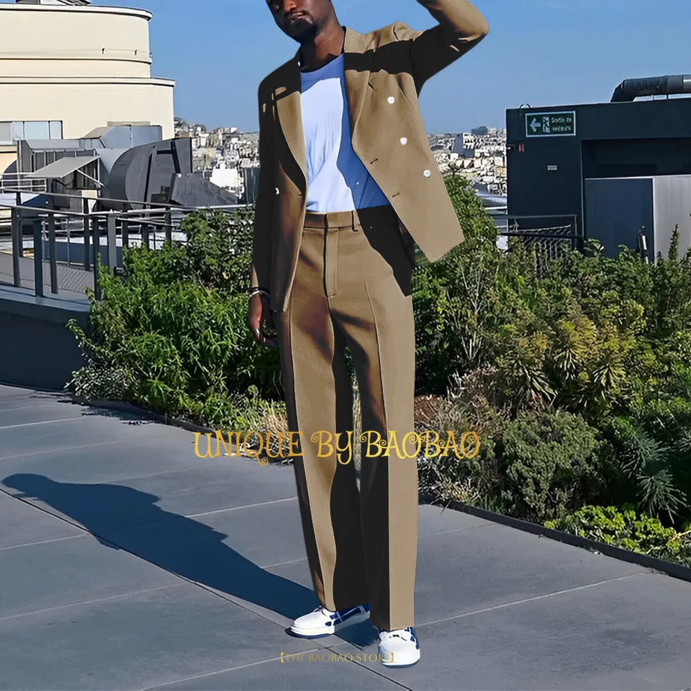 Costume 2 Pieces Bleu Croise Mariage