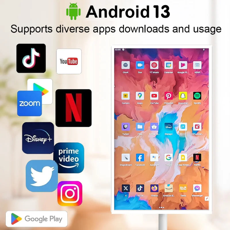 Portable 21.5" Android 13 Tablet PC With 4+64GB Memory WiFi Enabled USB Interface 8MP Front Camera Mobile Portable Smart  TV