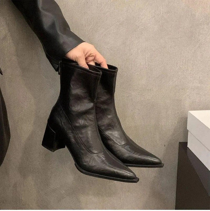 Women Boots Fashion French Style Ankle Boots Designer High Heeled Boots for Woman Exquisite Pointed Tip Casual Shoes Botas Mujer
