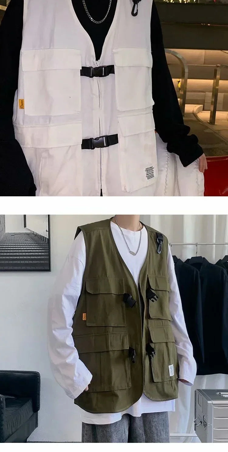 Techwear Vests Women Vintage Spring Autumn Coat Designed Couples All-match Sleeveless Outwear Japanese Harajuku Aesthetic Ins
