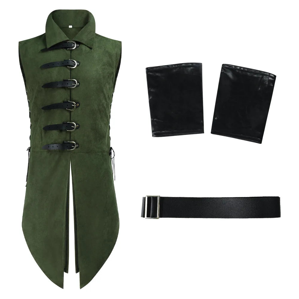 New Man's Fantasy Medieval Tunic Renaissance Vest Up Outerwear Eif Warrior Coats Outerwear Pirate Clothing Halloween Costume