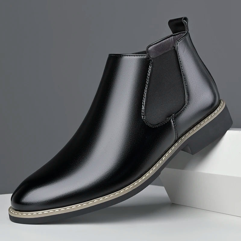 Men's Chelsea Boots British Style Fashionable Leather Shoes Wear-Resistant Anti-Slip Comfortable Men's Footwear-7809