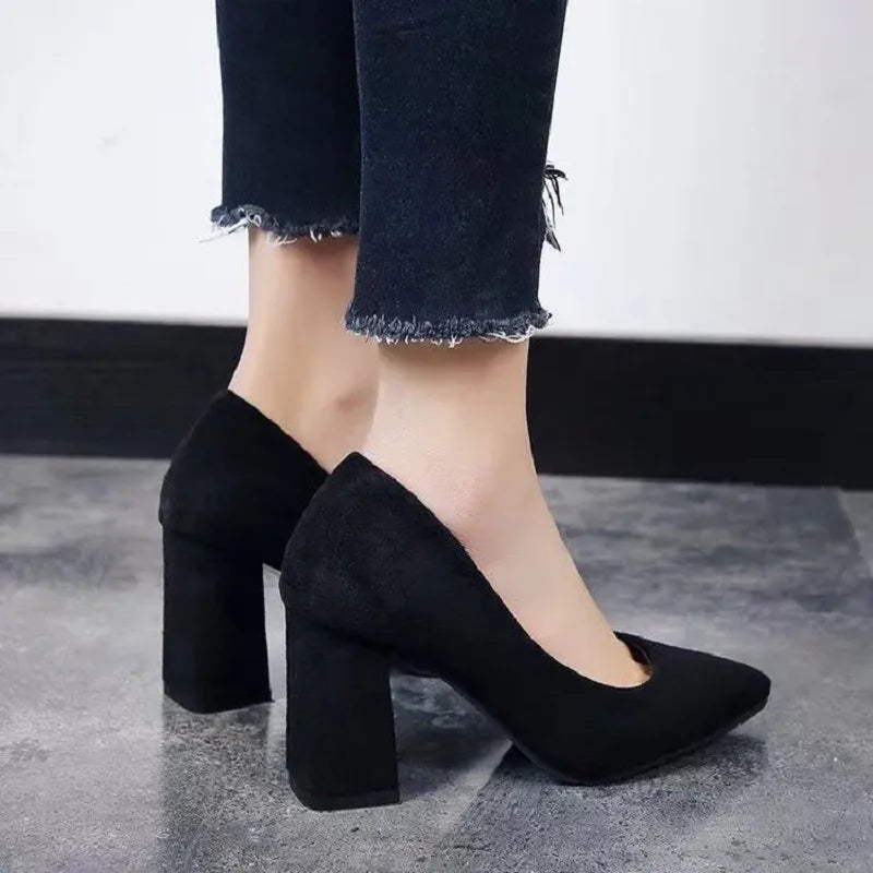 zapatos de mujer women cute black suede high quality spring square heel office work pumps lady classic comfort heel shoes a670