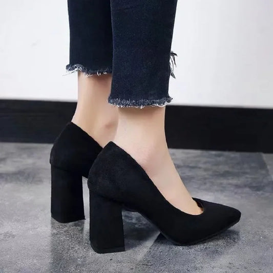zapatos de mujer women cute black suede high quality spring square heel office work pumps lady classic comfort heel shoes a670