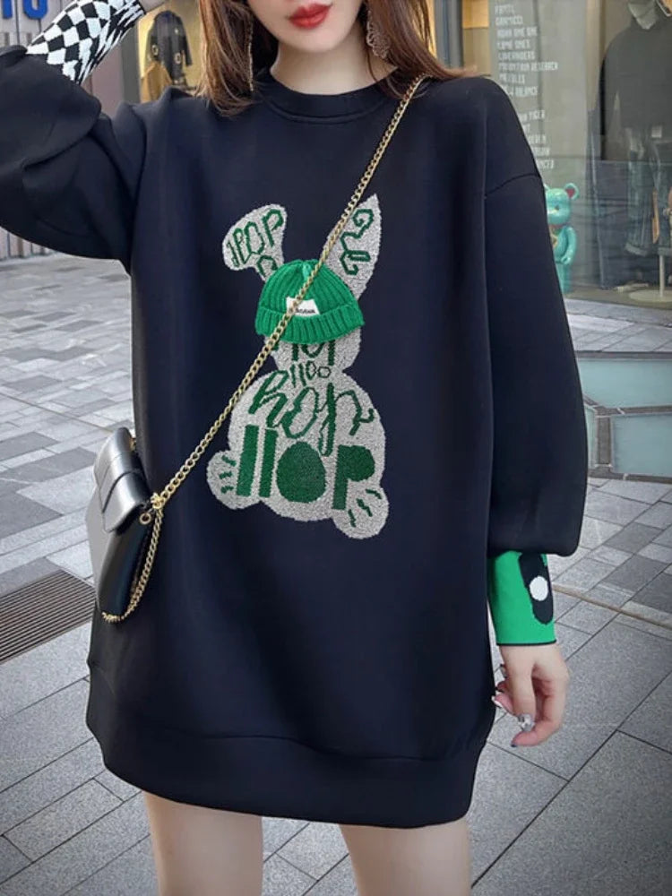 Pull Brodé "Black Graphic" - Style Emo-Korean
