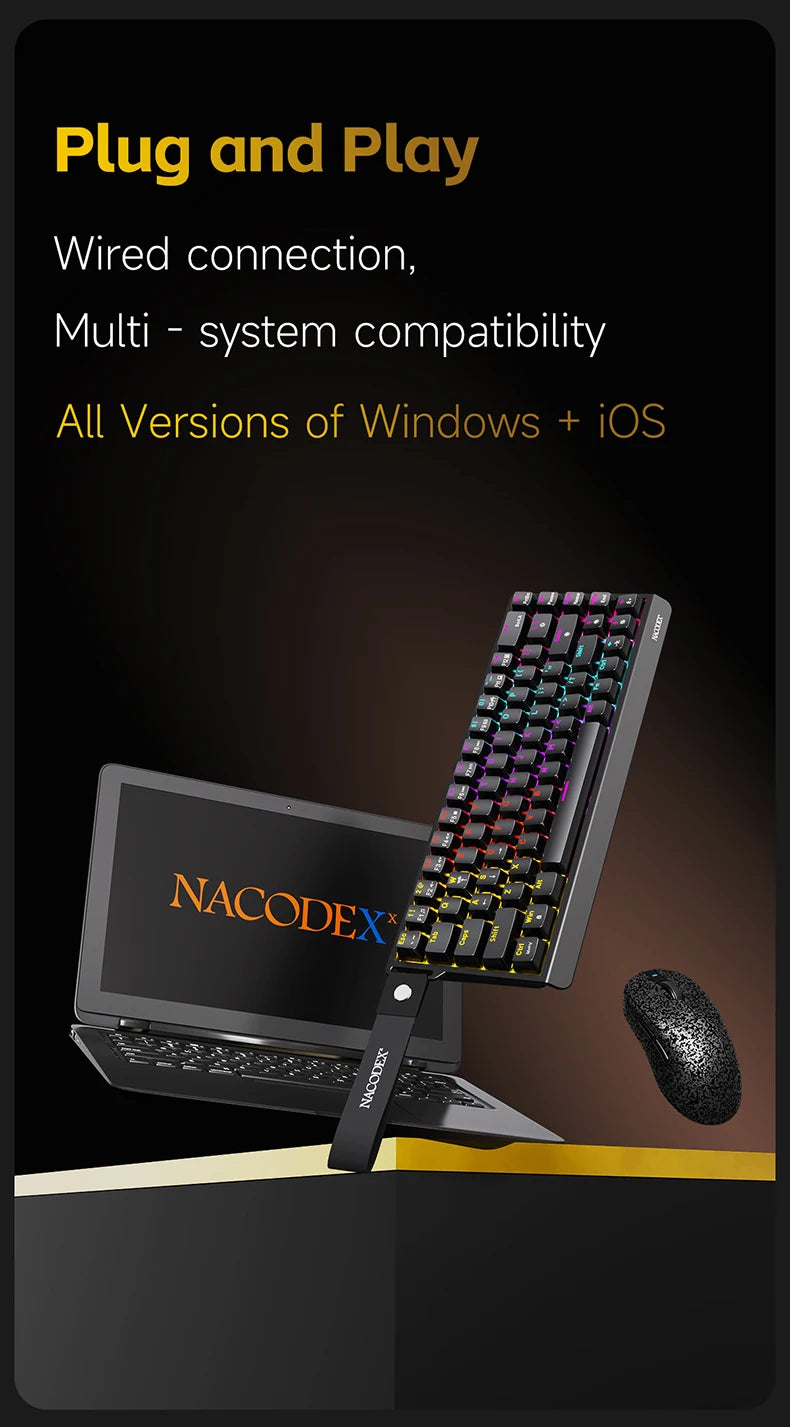AJAZZ NK68V2 Single-Mode Wired Mechanical Keyboard Portable Gaming Keyboard RGB Hot-Swappable PC Lightweight Mechanical Keyboard
