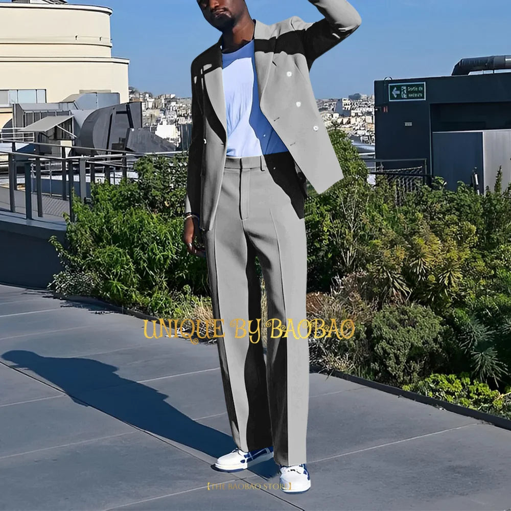Costume 2 Pieces Bleu Croise Mariage