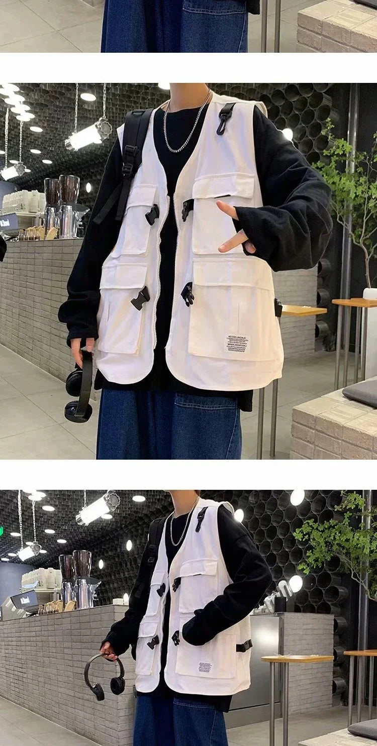 Techwear Vests Women Vintage Spring Autumn Coat Designed Couples All-match Sleeveless Outwear Japanese Harajuku Aesthetic Ins