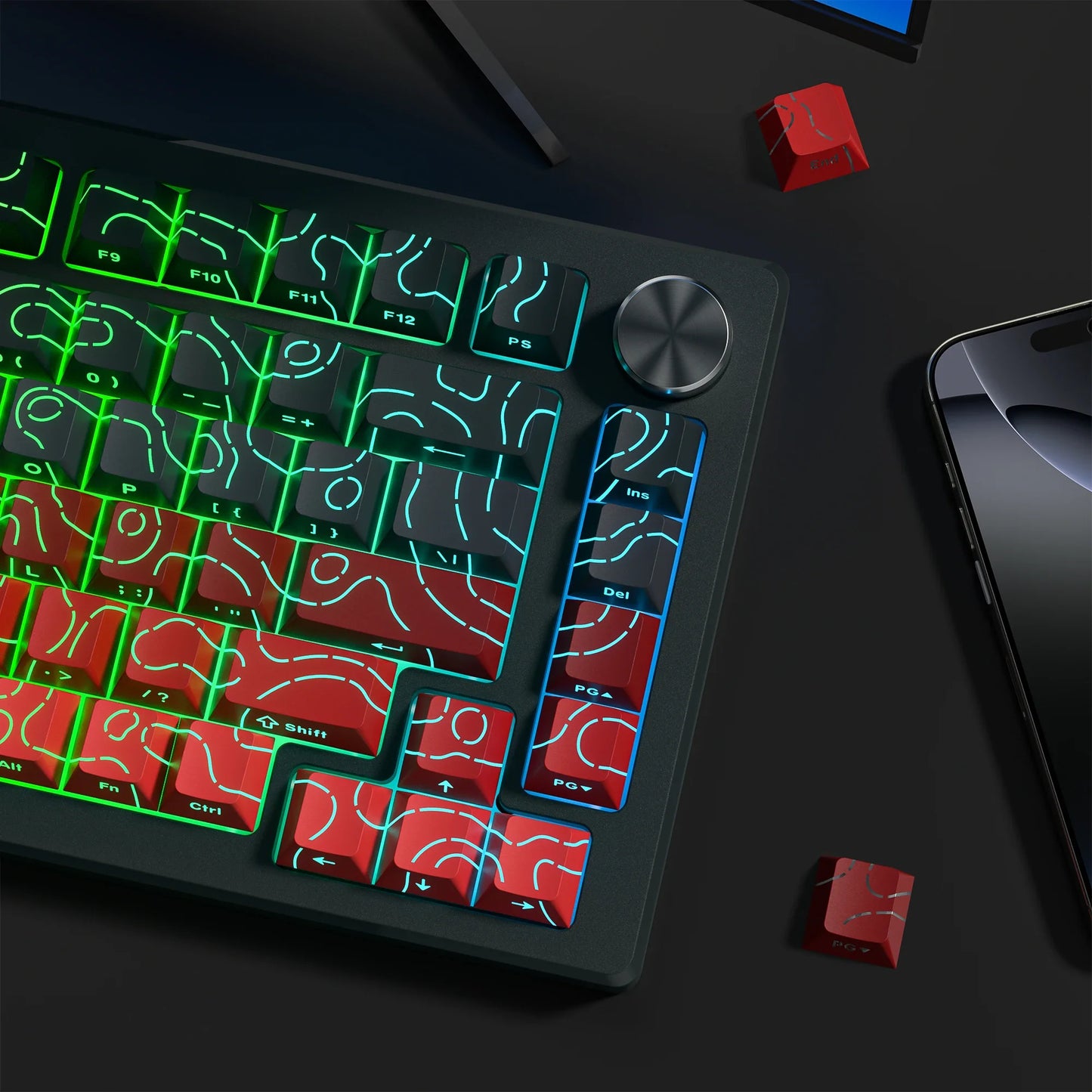 Red Contour Side Printed Shine Through Keycaps Cherry Profile Double Shot PBT Keycap for Gateron MX Switches Mechanical Keyboard