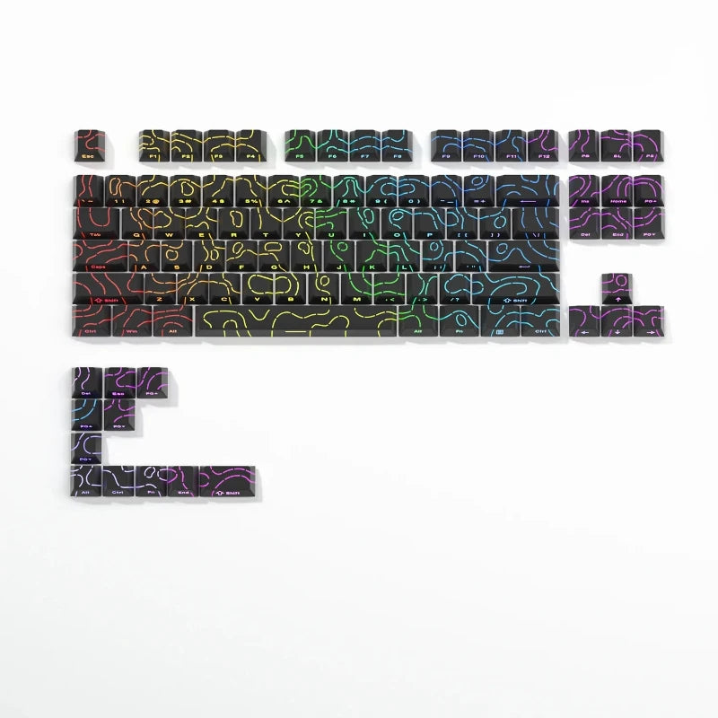 98 Key White Topographic 4.0 PBT Keycaps Double Shot Side Print Shine Through Backlit key caps For MX Gamer Mechanical Keyboard