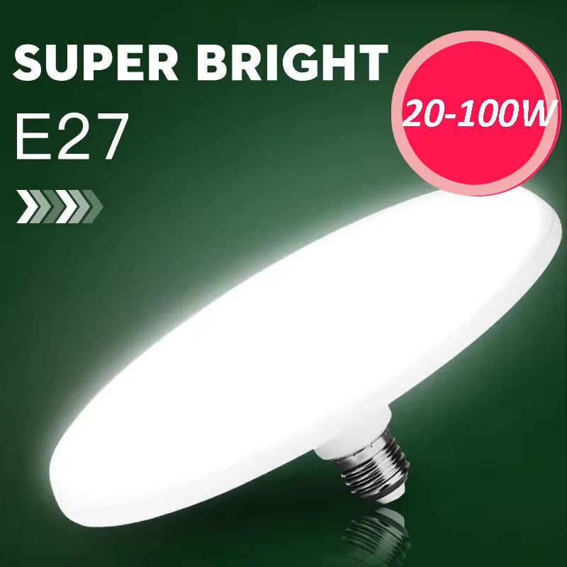 220V E27 Super Bright LED Bulb 20W 30W 40W 60W 100W UFO Leds Lights Indoor Cold White Lighting Table Lamps Garage Light