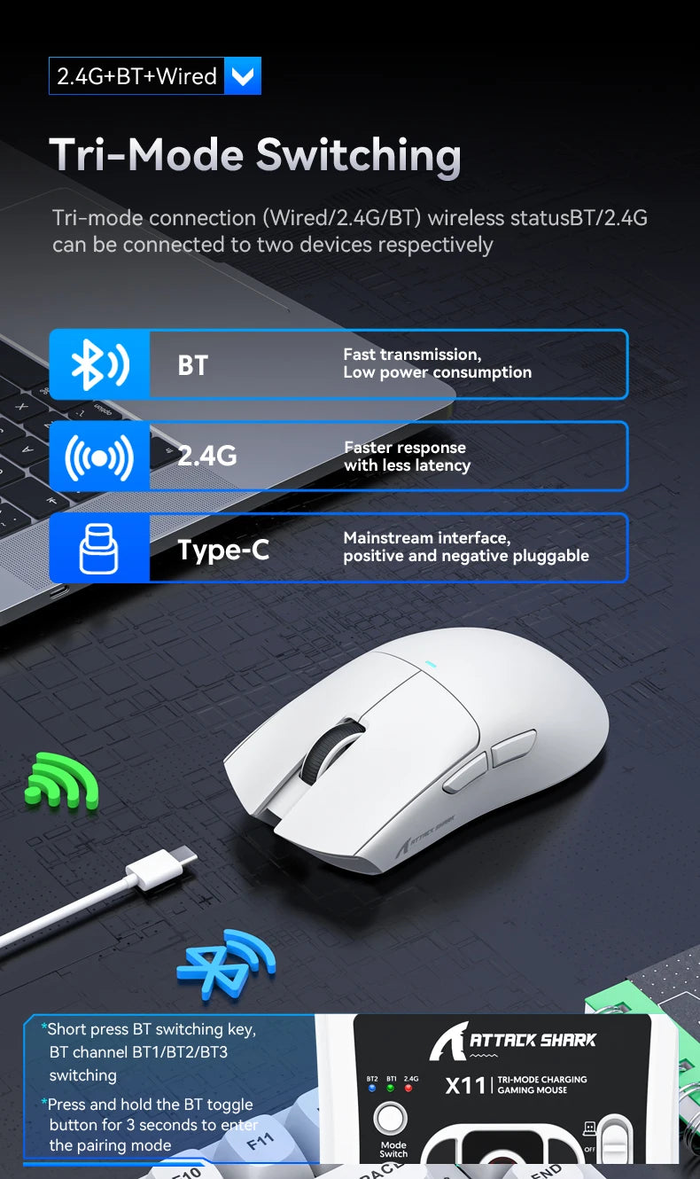 Souris Gaming Attack Shark X11 - Station de Charge RGB