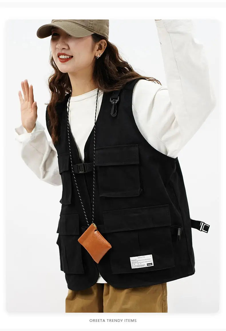 Techwear Vests Women Vintage Spring Autumn Coat Designed Couples All-match Sleeveless Outwear Japanese Harajuku Aesthetic Ins