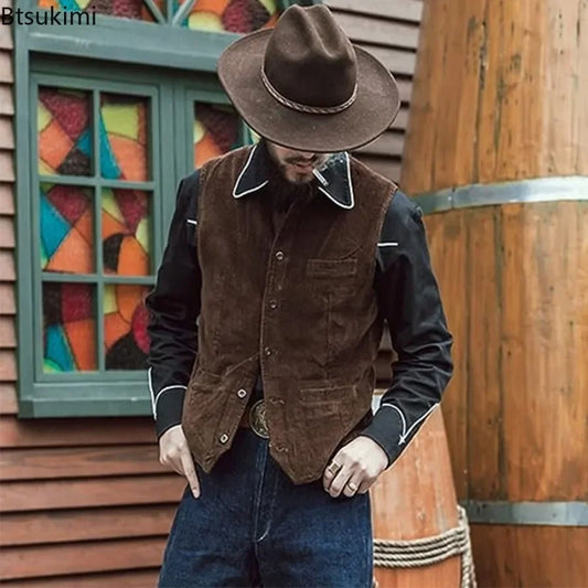 2026 Men's Retro Vest British Style Workwear Corduroy Vestes Casual Coat Single Breasted Sleeveless Jacket for Men Formal Vest