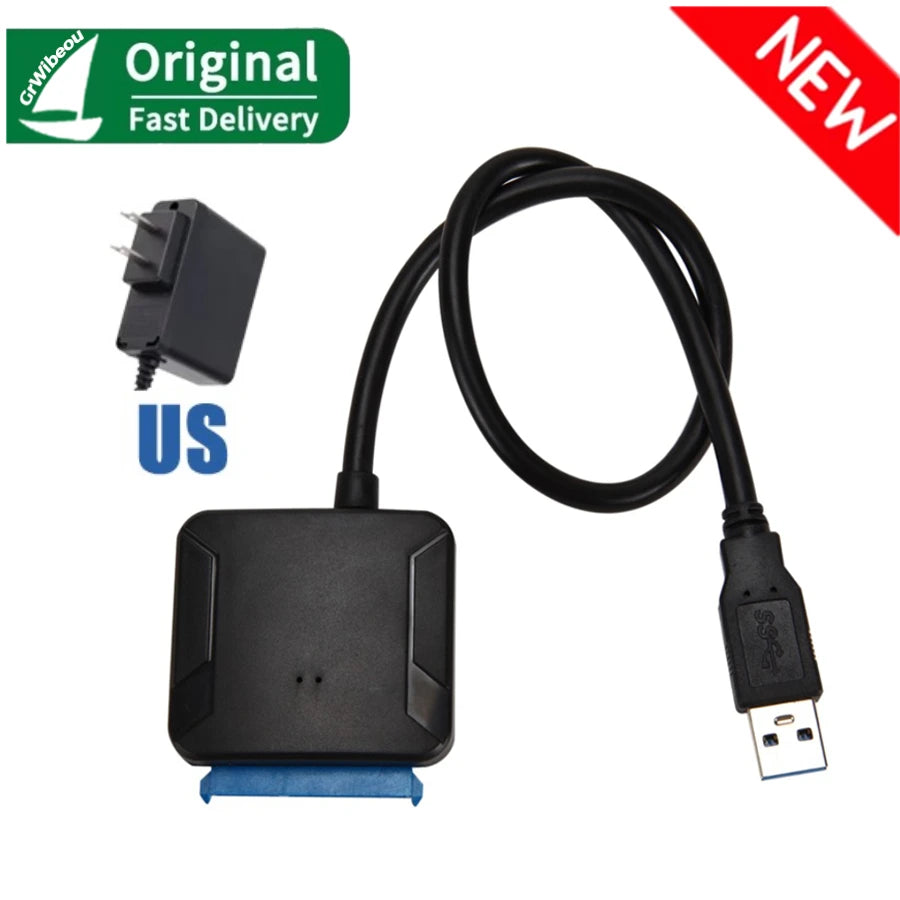 Grwibeou SATA To USB 3.0 Adapter External Hard Drive Converter Cable Support 2.5/3.5 Inch External SSD HDD Hard Drive Disk