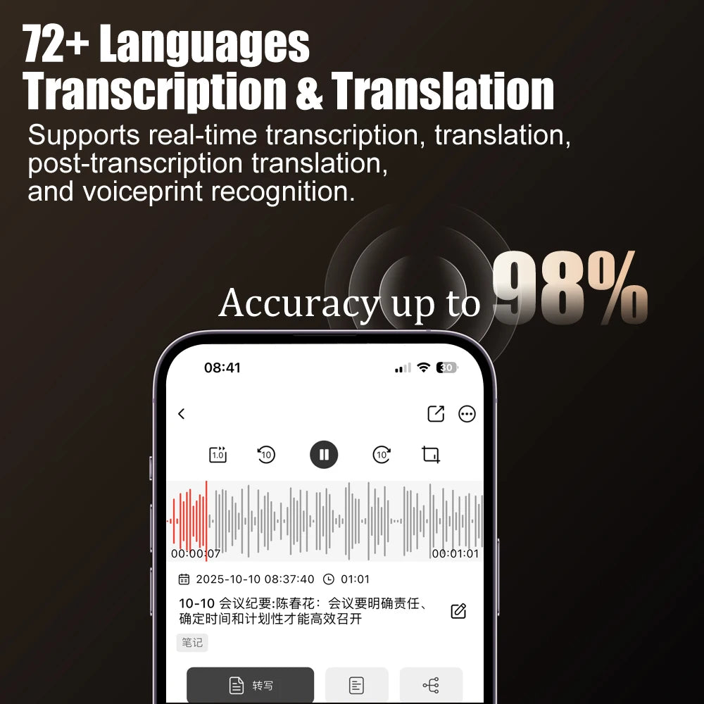 AI Digital Audio Recorder AI Voice to Text/Translation 98% Accuracy ChatGPT 72 Languages HD Noise Reduction Classroom Recording