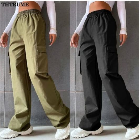 Cargo Vintage Streetwear Poches Taille Haute Femme