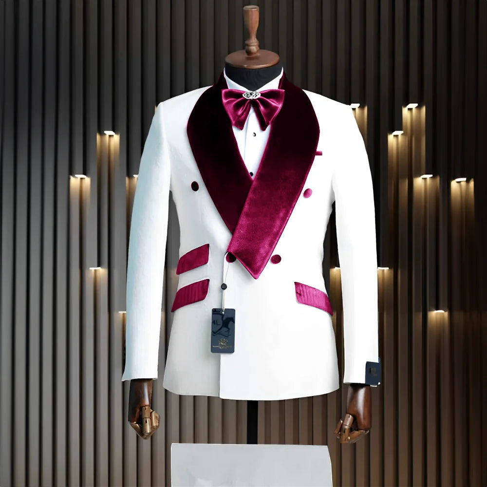 Costume Velours 2 Pieces Mariage Blanc