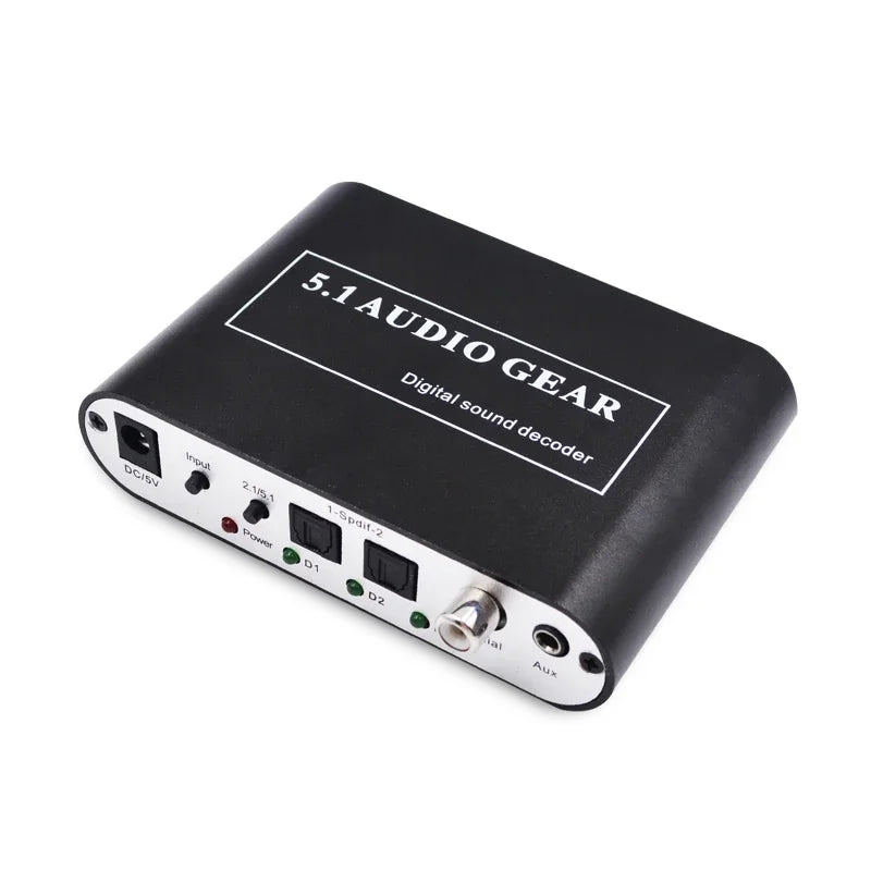 5.1 Audio Decoder Digital Sound DTS/AC3/PCM Optical to Stereo Surround Digital to Analog Converter HD 2 SPDIF 3.5 AUX Coaxial