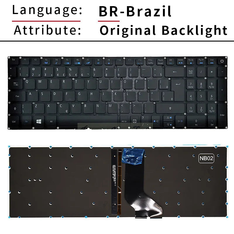 "RU/US/SP/BR Laptop Keyboard FOR Acer Aspire E5-573 E5-573T E5-573TG E5-573G E5-722 E15 E5-582P 507H 56AV 507H 54G6 F5-572 "