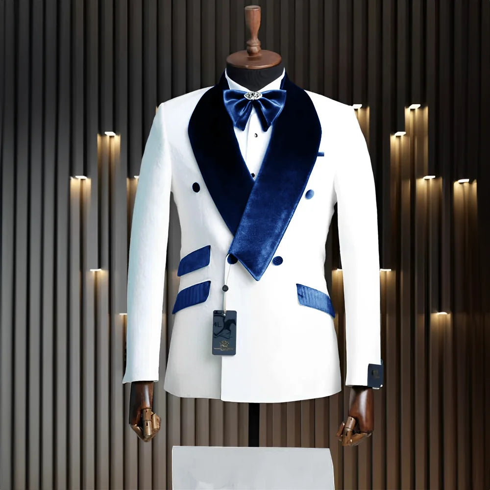 Costume Velours 2 Pieces Mariage Blanc