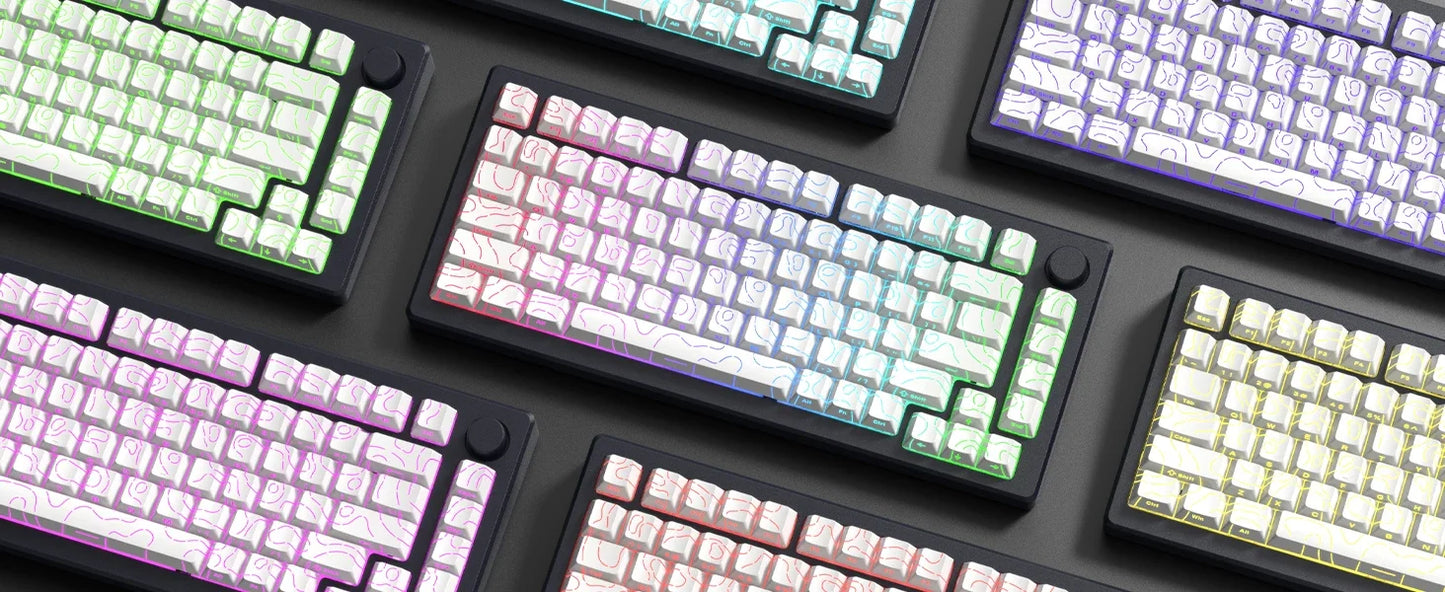 98 Key White Topographic 4.0 PBT Keycaps Double Shot Side Print Shine Through Backlit key caps For MX Gamer Mechanical Keyboard