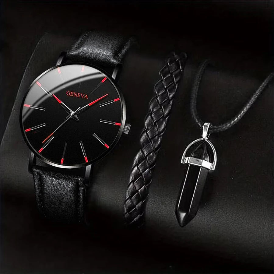 Set Montre + Bracelet + Collier Homme - Style Business Casual