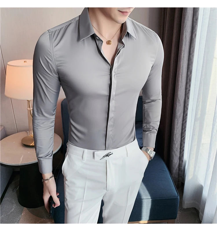 Chemise ML Homme Slim Uni Luxe