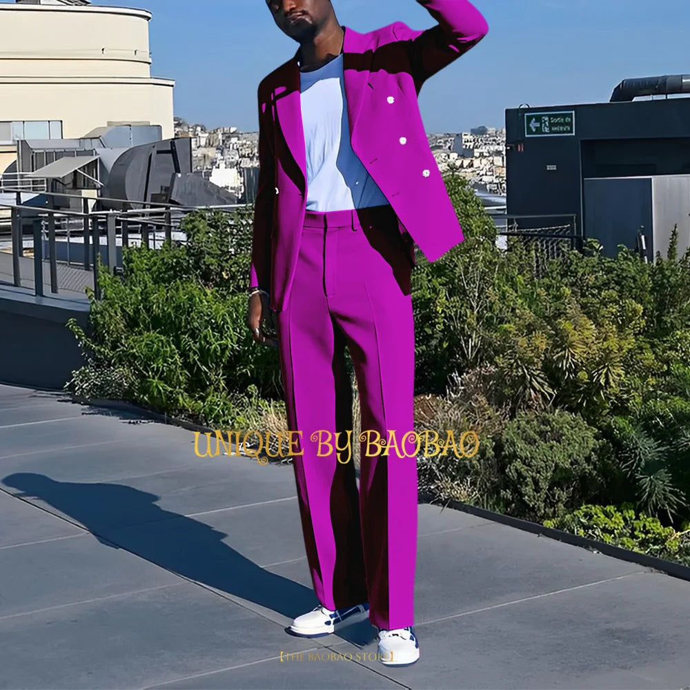 Costume 2 Pieces Bleu Croise Mariage