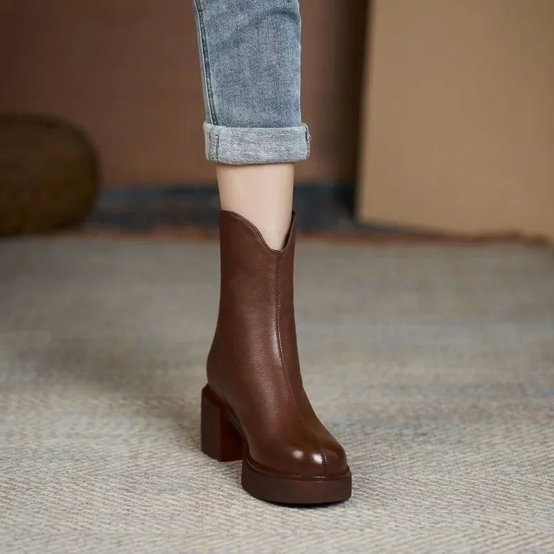 Women's Shoes Chelsea Boots Woman Winter 2025 Cute Trend Elastic Half Promotion Genuine Leather On Offer With High Quality New