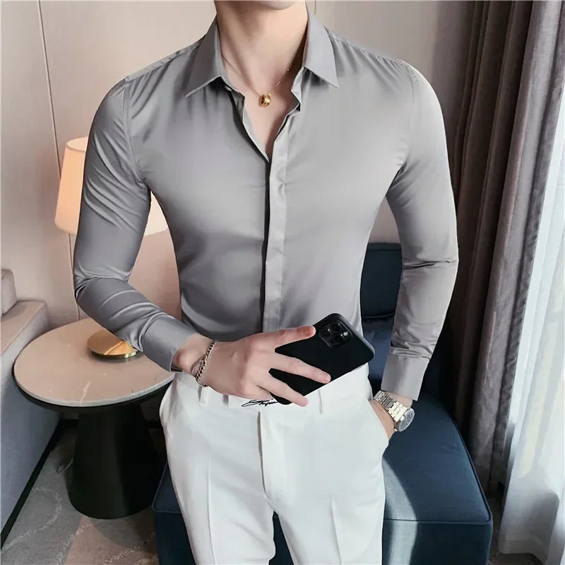 Chemise ML Homme Slim Uni Luxe