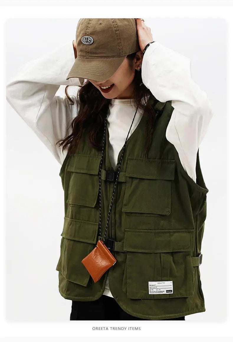Techwear Vests Women Vintage Spring Autumn Coat Designed Couples All-match Sleeveless Outwear Japanese Harajuku Aesthetic Ins