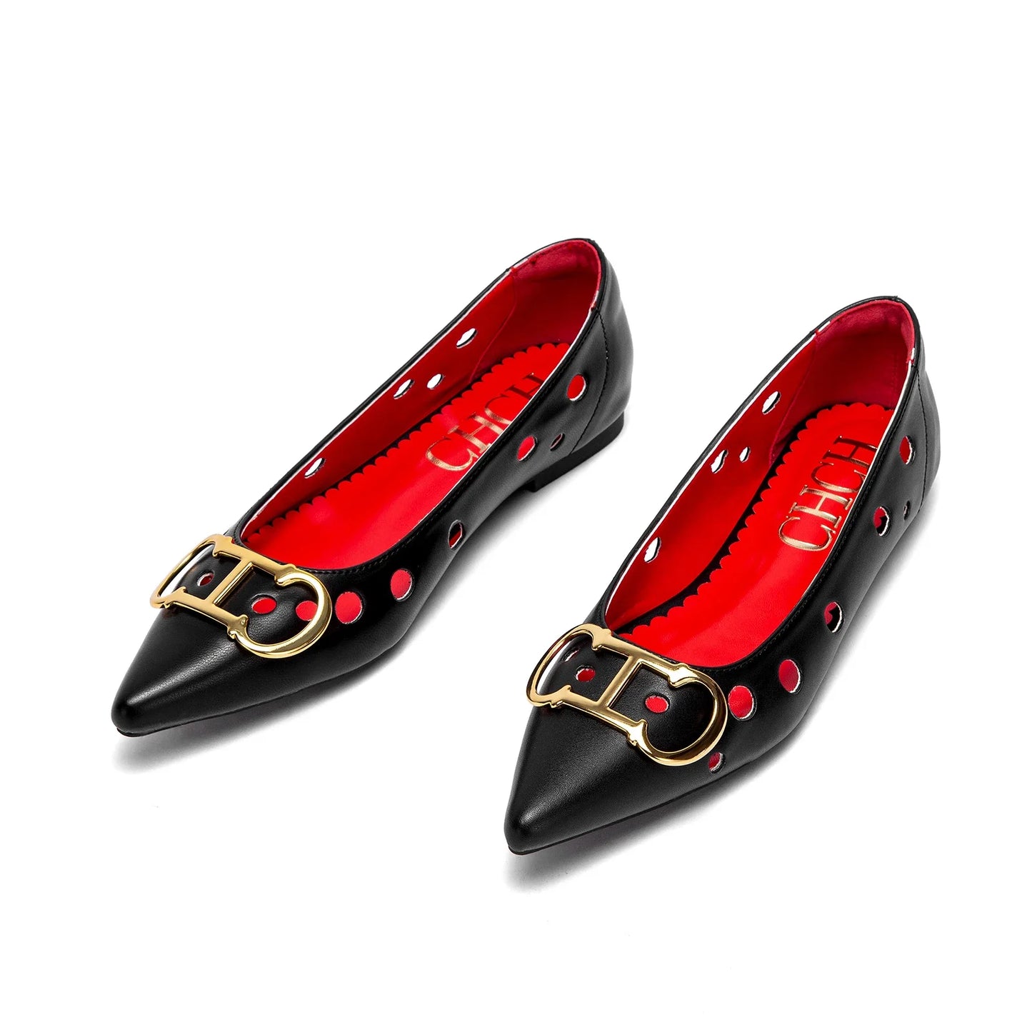 CHCH 2025 Women's Flat Shoes New Punching Design Pointed Woman Shoes Simple Anti slip