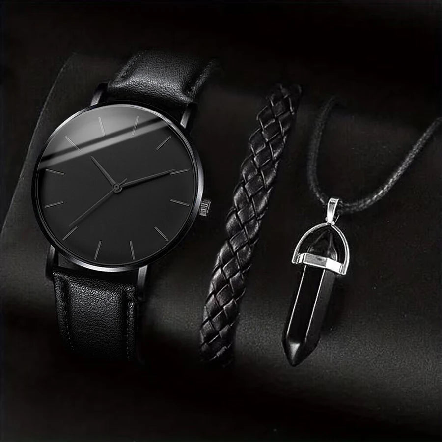Set Montre + Bracelet + Collier Homme - Style Business Casual