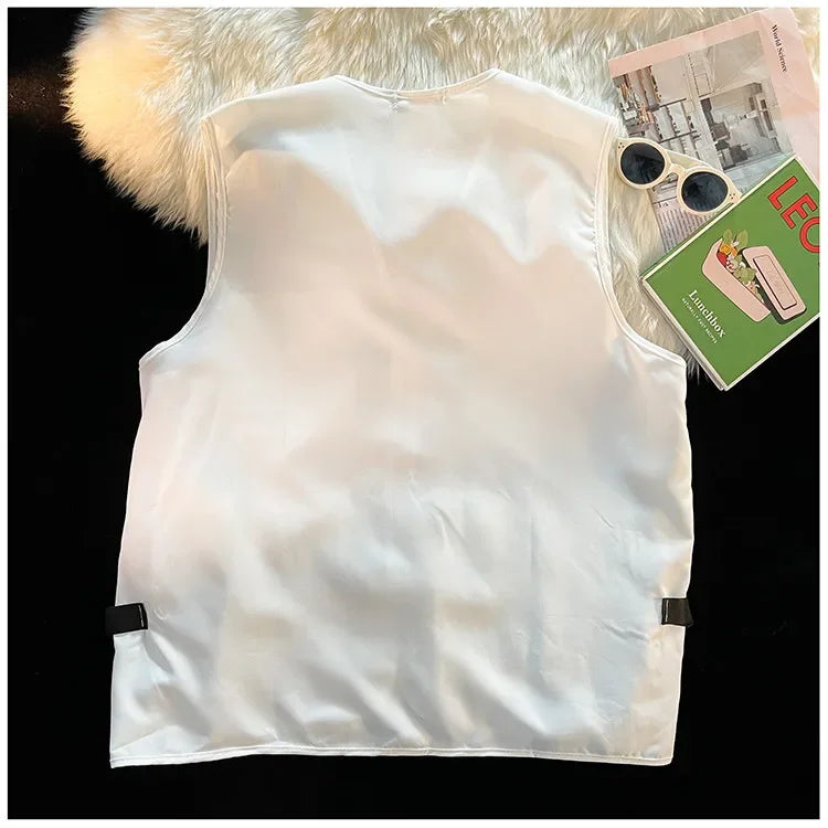 Techwear Vests Women Vintage Spring Autumn Coat Designed Couples All-match Sleeveless Outwear Japanese Harajuku Aesthetic Ins