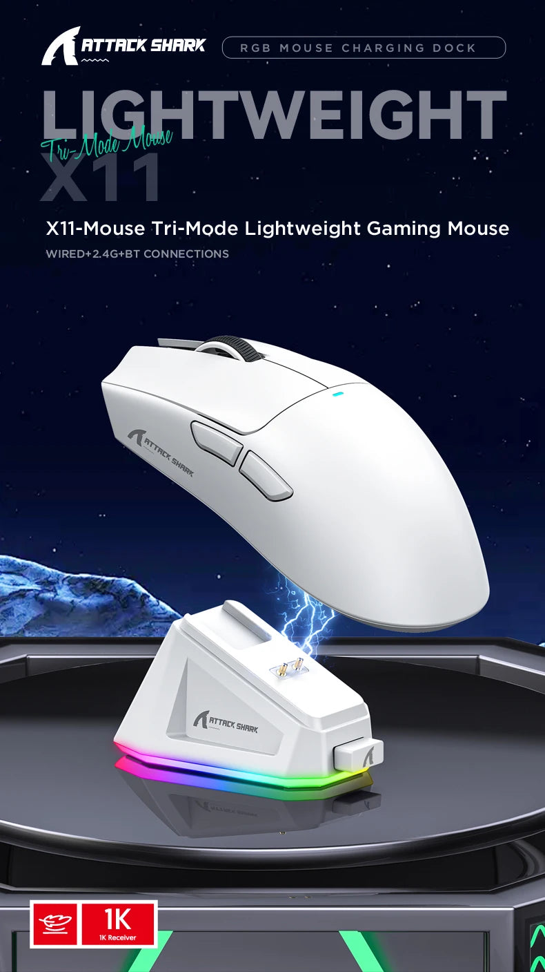 Souris Gaming Attack Shark X11 - Station de Charge RGB